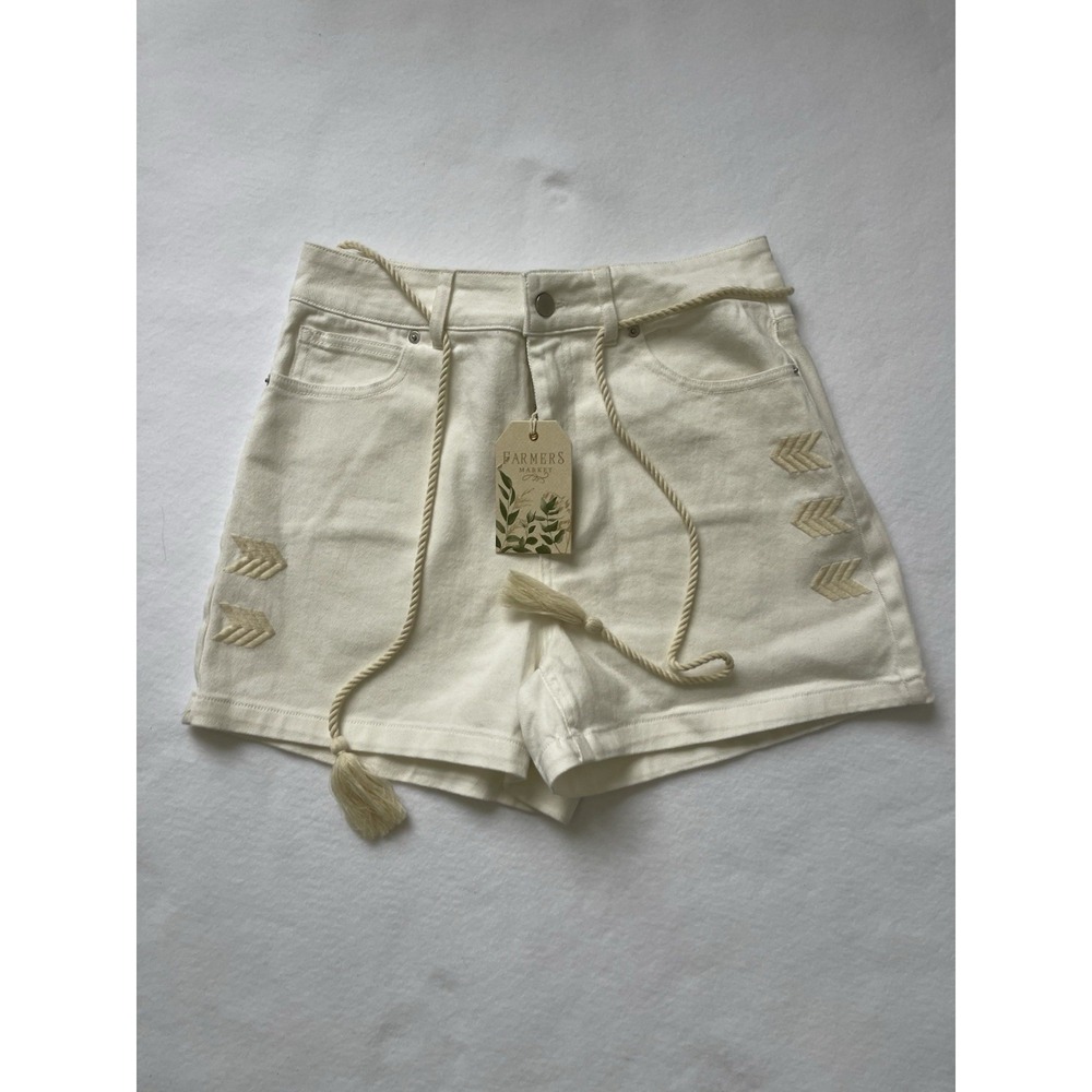 Farmers Market High Rise Denim Shorts Ivory Size 10 Summer Beach